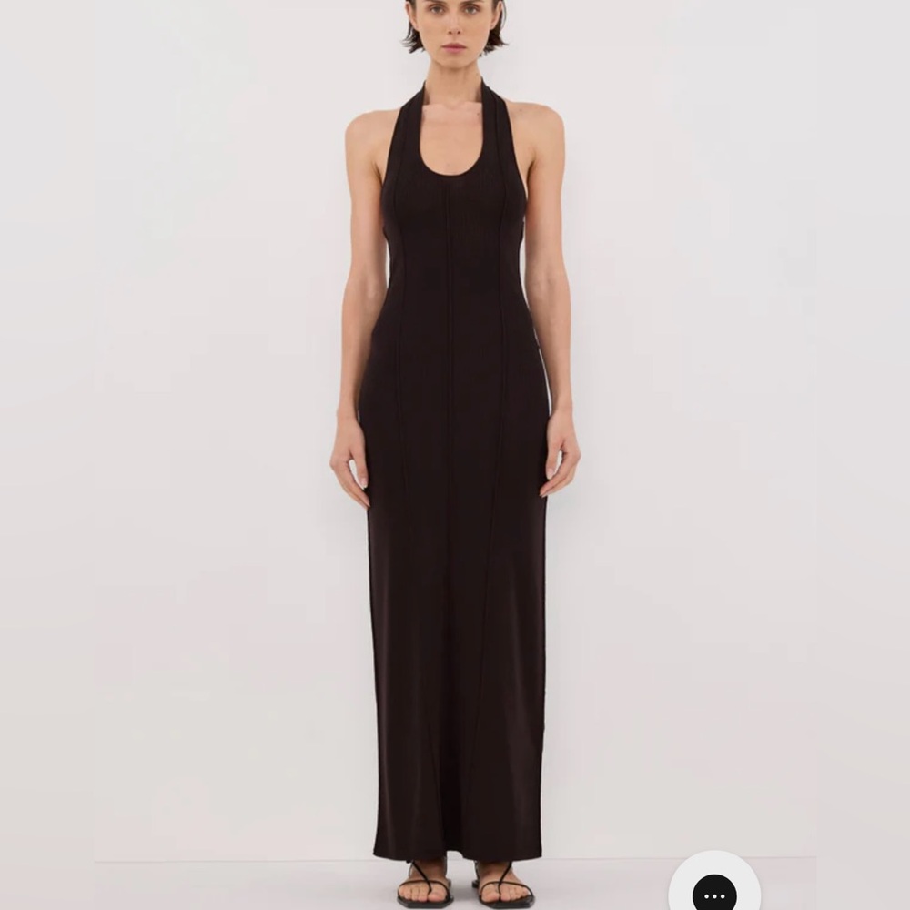DISSH LISS BITTER CHOC HALTER MAXI DRESS MEDIUM